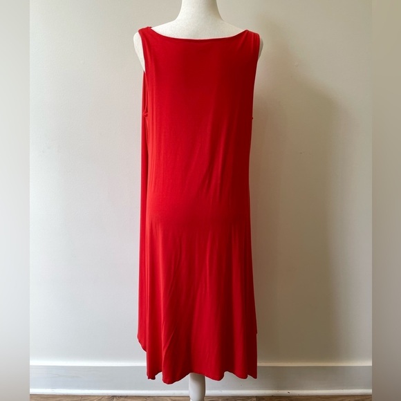 Eileen Fisher Comfy Dress MIDI Size Large Stretchy Jersey Knit Red Sleeveless - Picture 6 of 10